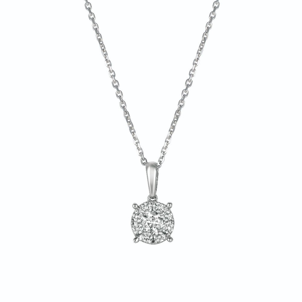 0.50 Carat Natural Diamond Cluster Necklace Pendant 14K White Gold